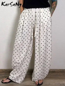 Polka Dot Baumwolle Leinen Hosen Weiß Frauen Breite Bein Sommer Frühling Baggy Hosen Für Frau Hohe Taille