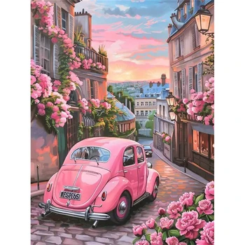 Rahmenloses Auto-Diamantgemälde Landschaft DIY Vollquadrat Rundes Diamant-Mosaik Straße Stickerei Blumen