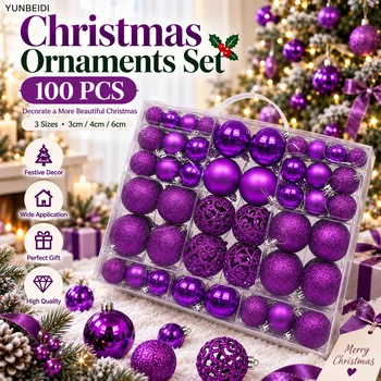 Weihnachtskugel-Set, 3 Größen, Kunststoff-Hängekugeln, Weihnachtsbaumdekoration für Hauspartys (100 Stück)