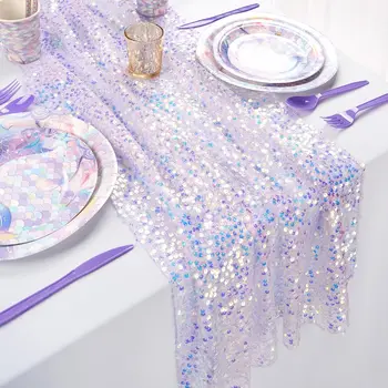 Schillernder Tischläufer mit Pailletten, Boho-Tischläufer, glitzernde Pailletten-Tischdecke für Party
