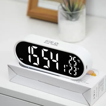 Digitaler Wecker TEMP Datum Woche 2 Alarme Nachtmodus Snooze 12/24 Stunden Anti-Stör Sprachsteuerung