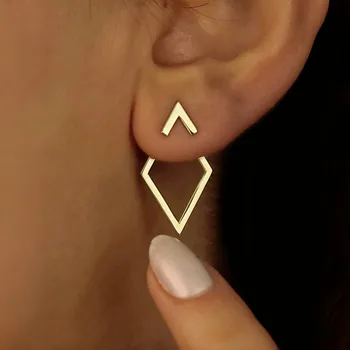 Retro minimalistische geometrische quadratische abnehmbare Dreiecke Edelstahl Ohrstecker für Frauen