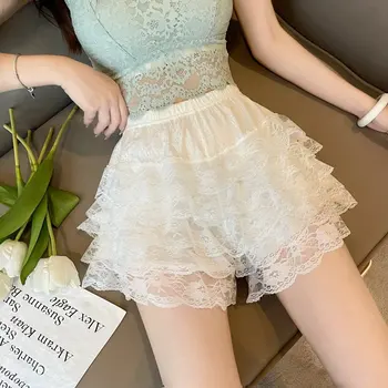 Plus Size Sicherheits-Kurzhose für Damen, Spitzenbesatz, geschichtete Rüschen, Pumphose, Shorts, Lolita-Stil