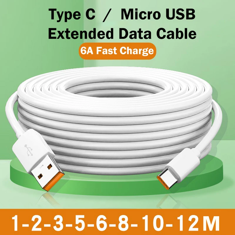 Langes USB-C Ladekabel 66 W, bis 12 m, auch mit Micro-USB