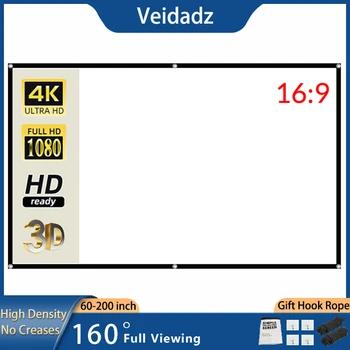 VEIDADZ 60-200 Zoll tragbare faltbare Projektorleinwand, hohe Dichte, weiß, keine Falten, weiche