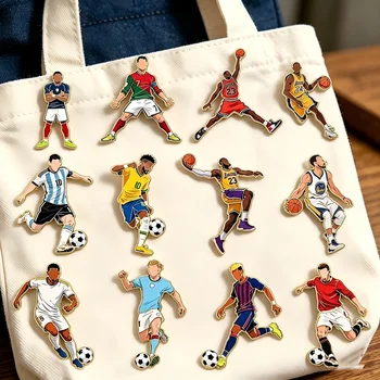 Sportstars-Emaille-Pin-Set, Fußball- und Basketball-Athleten-Metall-Reversnadeln