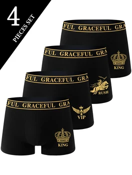 Herrenunterwäsche, weich, atmungsaktiv, bequem, Herren-Boxershorts, Schwarz, lässig, sportlich (4 Stück)