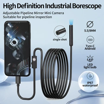 5,5/8 mm TYPE-C Android-Endoskopkamera, IP67, wasserdicht, 6 LEDs, verstellbares Endoskop, Minikamera für die