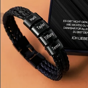Personalisiertes Edelstahlarmband für Männer, personalisierbar mit 1-5 Namen als Geschenk für Papa, Opa