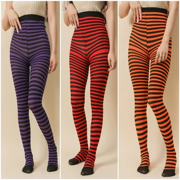 Goth Stil Punk Frauen Gestreifte Strumpfhosen Regenbogen Lange Strumpfhosen Halloween Weihnachten Hohe Taille