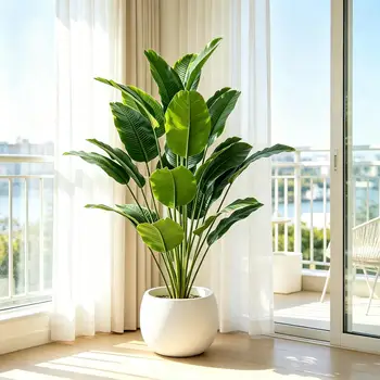 67-112cm Große Künstliche Pflanzen Paradiesvogelbaum Tropische Kunstbananenblätter Plastik-Palmen für Heim