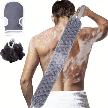 Peeling-Körperwäscher-Set - inklusive Rückenwäscher, Badehandschuh und Duschbadeschwamm, Luffa