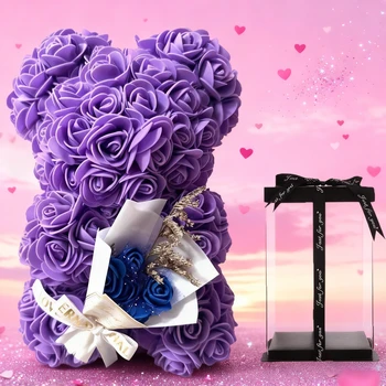 Muttertagsgeschenk, Heimdekoration, 25 cm großer künstlicher Rosenbär mit Box für Freundin