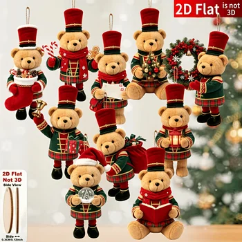Zufällig sortierte, flache, handgefertigte Weihnachtsornamente in Bärenform aus Holz, mit verschiedenen