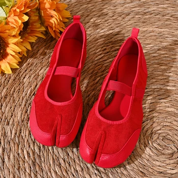 Rote Ballett-Flats Damen-Sneaker mit Geteilter Zehenpartie Tabi-Laufschuhe Damen-Mary-Jane-Schuhe