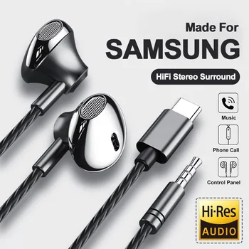 USB Typ C Kopfhörer HiFi Bass Stereo Lautstärkeregler Mikrofon 3,5 mm kabelgebundene Ohrhörer für Galaxy S24