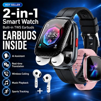 2026 Smartwatch mit integrierten kabellosen Ohrhörern, HD-Stereo-Sound, Bluetooth-Anruffunktion, KI-Assistent