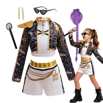 Koreanisches Sänger-Tanzkostüm-Set für Kinder Halloween Karneval Cosplay Outfit Mädchen Bühnenauftritt