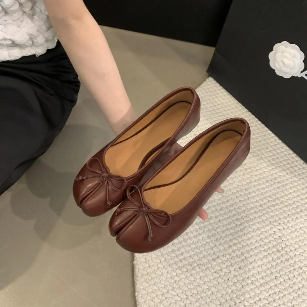 Frühling Frauen Flache Split Toe Schuhe mit Schleife Weiche – Bild 5