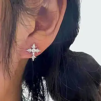 Glänzende Strass Zirkon Kreuz Ohrringe Für Frauen Koreanische Mode Edelstahl Ohrring Täglichen Geburtstag