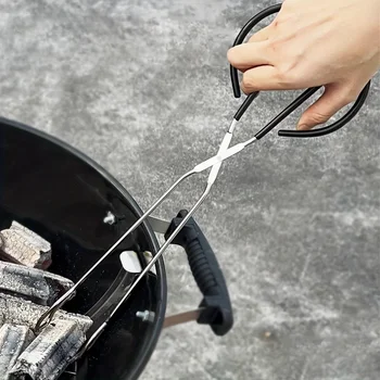 Grillzange für Holzkohle, lange und hitzebeständige Grillkohlezange, Edelstahl-Grillwerkzeug für Lebensmittel