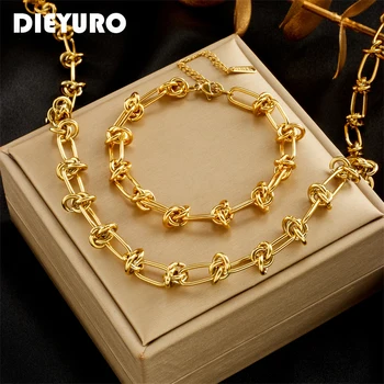 DIEYURO 316L Edelstahl Gold Silber Farbe Twist Knoten Halskette Armbänder Für Frauen Mädchen Neue Mode