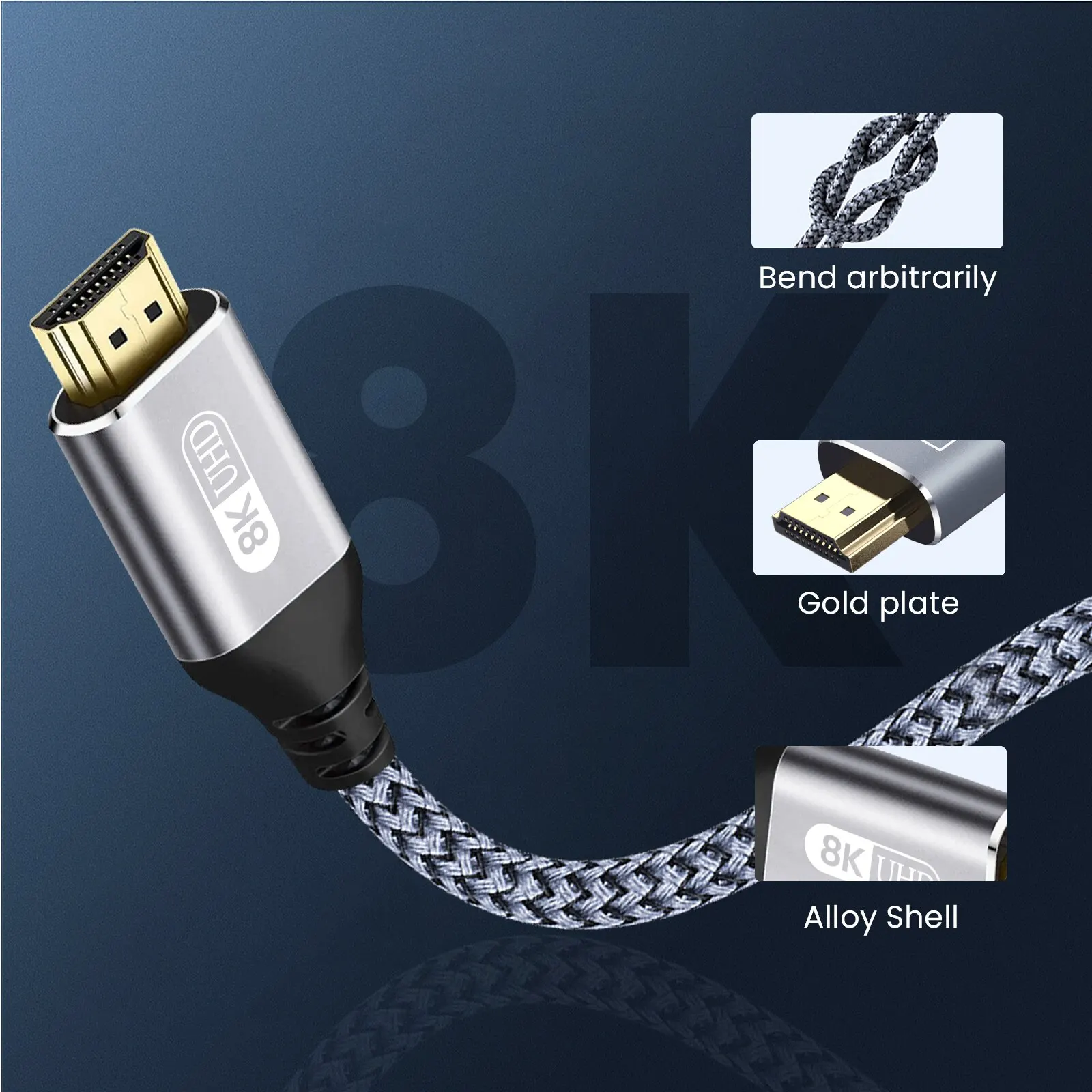HDMI 2.1 Kabel 8K 60 Hz / 4K 120 Hz, 48 Gbit/s, eARC, HDCP – Bild 2