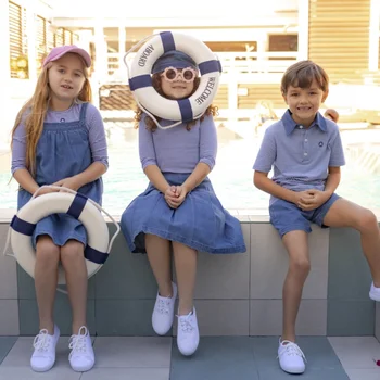 AP SS26 Blaue Denim-Kollektion für Kinder, Jungen und Mädchen, Frühling-Sommer-Mode, Jeans, Faltenrock
