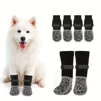 Hundepfoten-Schutzstiefel mit Rutschfester Sohle und Traktionskontrolle, Verstellbare Socken (4 Stück)