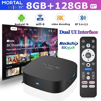 T1+ 8K HD TV-Box Android 16.0 RK3518 Quad Core 8GB RAM 128GB ROM Dual WLAN 2.4G/5.8G Heimkino-Mediaplayer