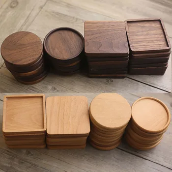 Solide Walnuss Holz Untersetzer Runde Quadratische Buche Holz Tasse Matte Langlebig Hitzebeständige Tee Kaffee