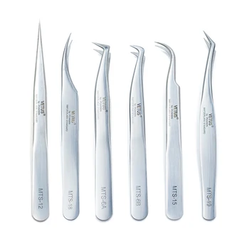 VETUS neue silberne Pinzette der MTS-Serie für Wimpernverlängerungen, Edelstahl, hyperfeine Spitze