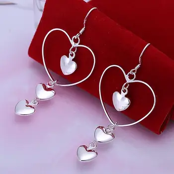 Heiße Valentinstagsgeschenke aus 925er-Sterlingsilber, romantische Liebesherz-lange Ohrringe für Frauen, Mode