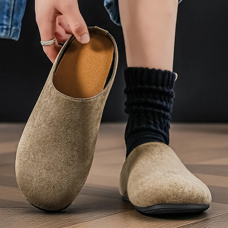 Neue Herren-Hausschuhe, Retro-Stil, Einfarbige Flache – Bild 5