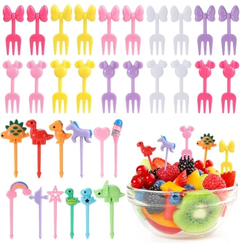 Lebensmittel Picks für Kinder niedlichen Cartoon Snack Obst Gabeln wieder verwendbare Mini Kuchen (32 Stück)