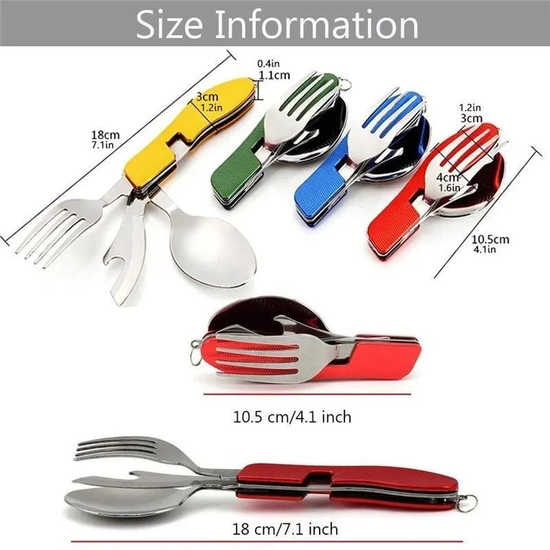 4 in 1 Camping Utensilien Besteck-Camping Edelstahl Falt – Bild 5