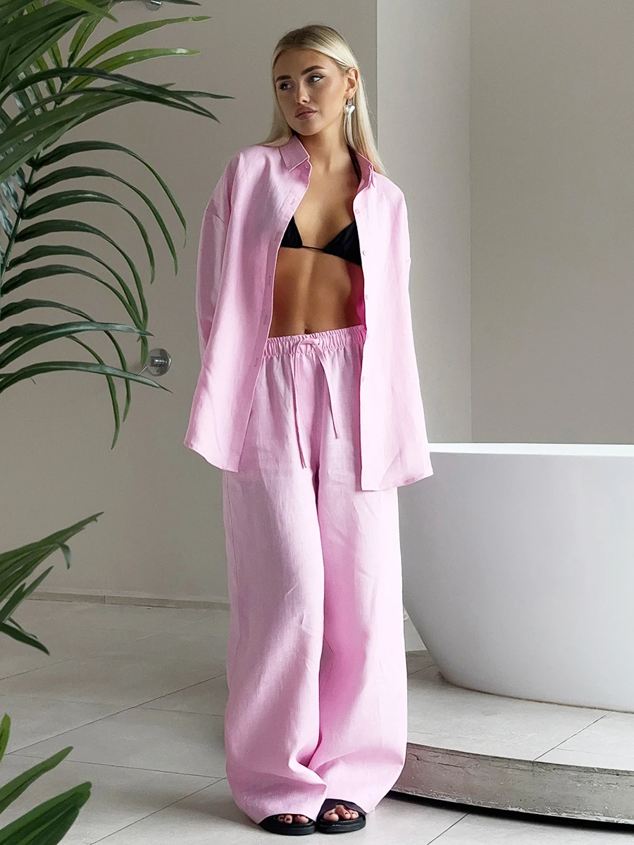 Bornladies Baumwolle Casual Hosen Sets frauen Einfarbig – Bild 6