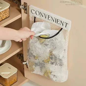 Wand Halterung Mesh Lagerung Tasche Müll Tasche Halter Kunststoff Einkaufstaschen Spender Kleinigkeiten Tasche