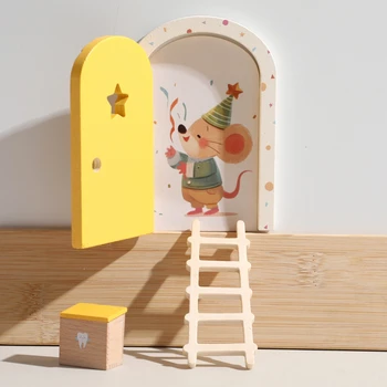 Puppenhaus Mini Home Dekorationen Holz Fee Elf Tür Baby Zimmer Wand Dekoration Handwerk Ornamente Gedenk Zahn