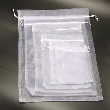 5x7 7x9 9x12 10x15 11x16 13x18 15x20 17x23cm Weiß Organza Beutel Weihnachten Halloween Geburtstag (50 Stück)