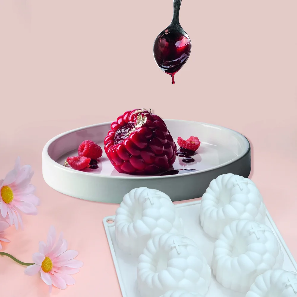 6-Loch Himbeere Design Mousse Silikon Mousse Form 3D Obst – Bild 4
