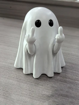 Niedliche Geisterstatue mit Mittelfinger, Geister, kleine gruselige Geisterfiguren, Halloween-Heimdekoration