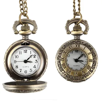 Mode Vintage Taschenuhr Legierung Römische Zahl Dual Time Display Uhr Halskette Kette Uhren Geburtstag