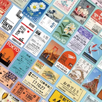 INS Stil Stempel Aufkleber Japanische Postkarte Ticket Schreibwaren Reise Tagebuch Gepäck (60 Stück)