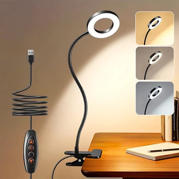 Leselampe für den Schreibtisch, dimmbar, 3 Modi und 10 Dimmstufen, USB-Klemmlampen 360 ° Flexibler Buchclip