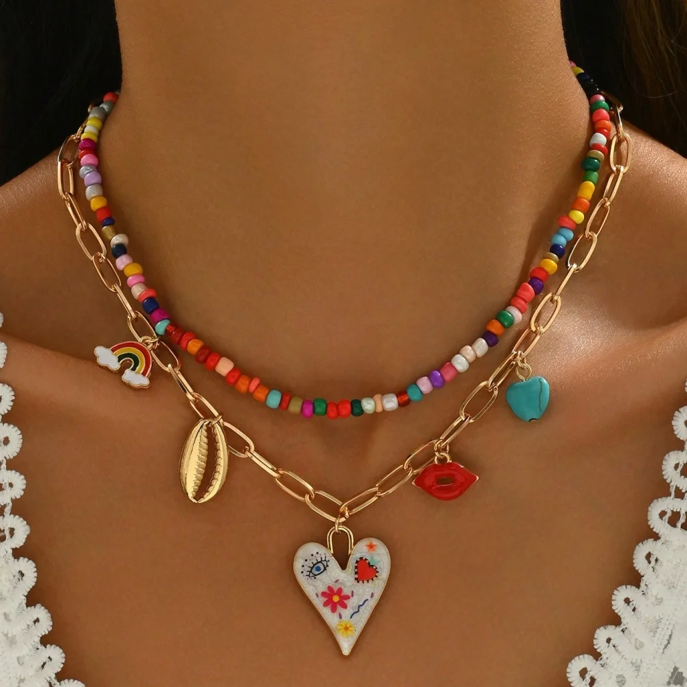 Bohemian Multilayer Handgemachte Perlen Kette Mode Halsketten – Bild 2