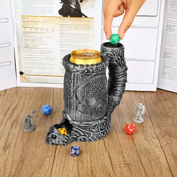 Becher-Würfelturm, Totenkopf-Becher-Würfelturm für Tabletop-RPG-Brettspiele, 3 Farben: Schwarz, handbemaltes