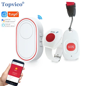 Topvico Tuya Notfall-Panikknopf WLAN für Senioren Alarm-SOS-Armband Drahtloser Pflegepersonal-Pager Uhr