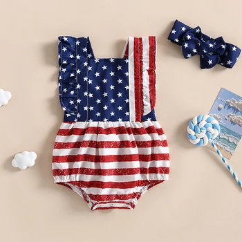 Citgeett Sommer-Unabhängigkeitstag-Outfits für Kleinkinder, Mädchen, ärmellos, rückenfrei, Rüschen, Body