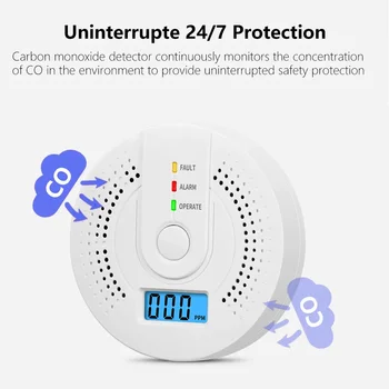 Unabhängiger CO-Alarmsensor Kohlenmonoxid-Alarmmelder Hochempfindliche Warnung LCD-Display CO-Alarm mit UL2034